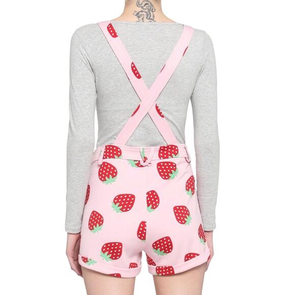 Hot Topic Pink Strawberry Print Shortalls Size Medium - Picture 7 of 12